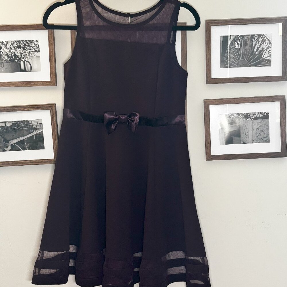 Calvin Klein Wine Fit & Flare Dress with Sheer Trim